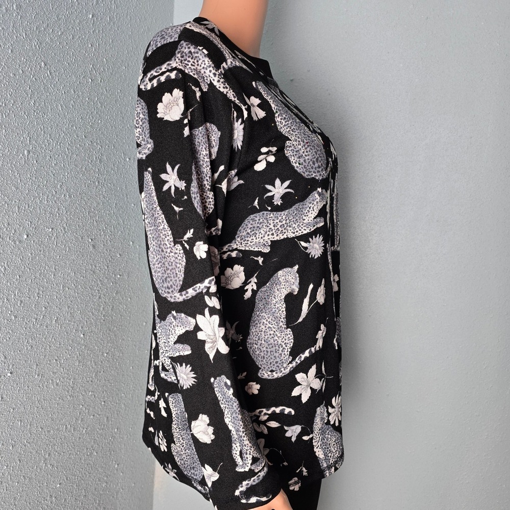 Vintage Soir de Akiko Leopard Floral Rhinestone Top Japanese Maximalist M/L - Picture 2 of 10